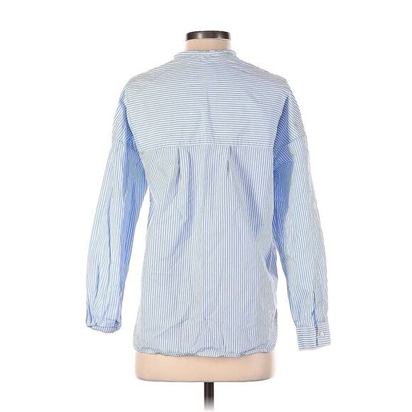 Les Sublimes Collarless Blue White Striped Button Down Organic Cotton 36 US 4 - Picture 2 of 4